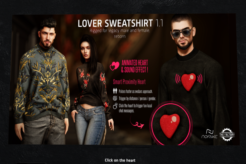 Lover Sweatshirt - Legacy F+M/Reborn, L$350 each/L$1250 FP