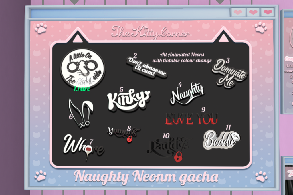 Naughty Neonm Gacha, L$50 per play