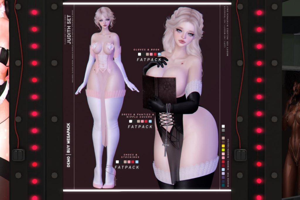 Judith Dress, Shoes, Stockings, Gloves, &amp; Book - Reborn/+mods, L$250-L$280 each/L$450-L$1650 each FP/L$2800 MP