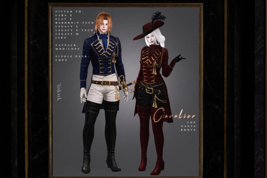 Cavalier Top &amp; Pants/Boots - Jake/Legacy M+F/MaitreyaX/Reborn/+mods, L$250-L$265 each/L$800-L$1150 each FP