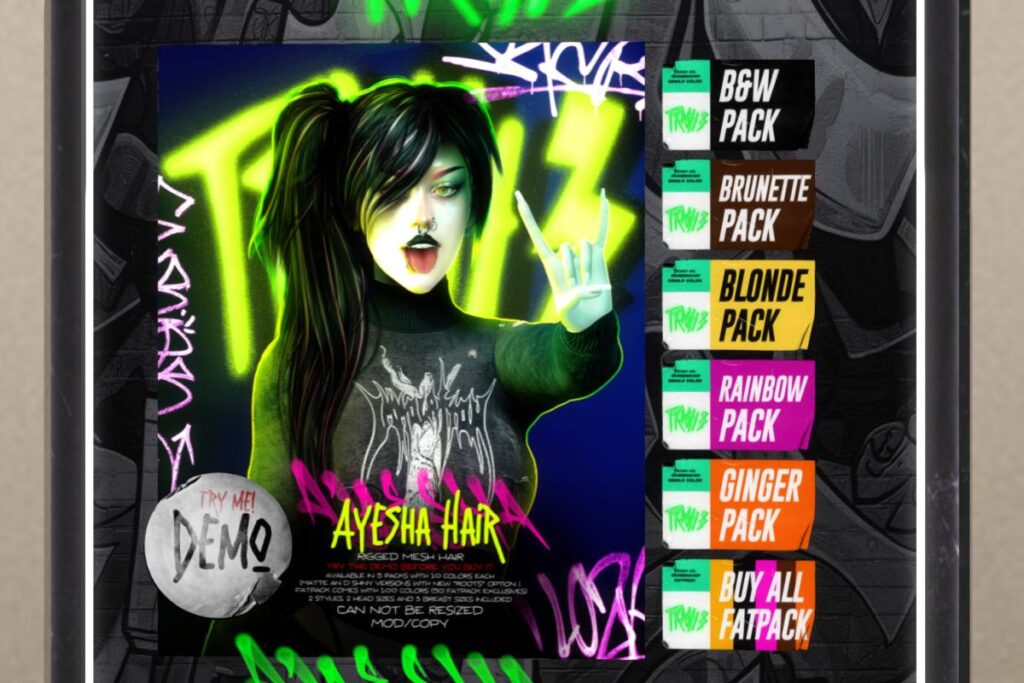 Ayesha Hair, L$288 each/L$988 FP