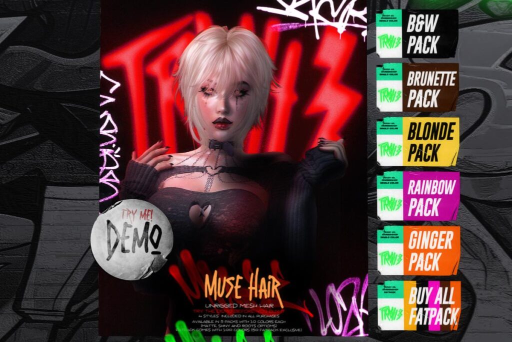 Muse Hair, L$299 each/L$1000 FP