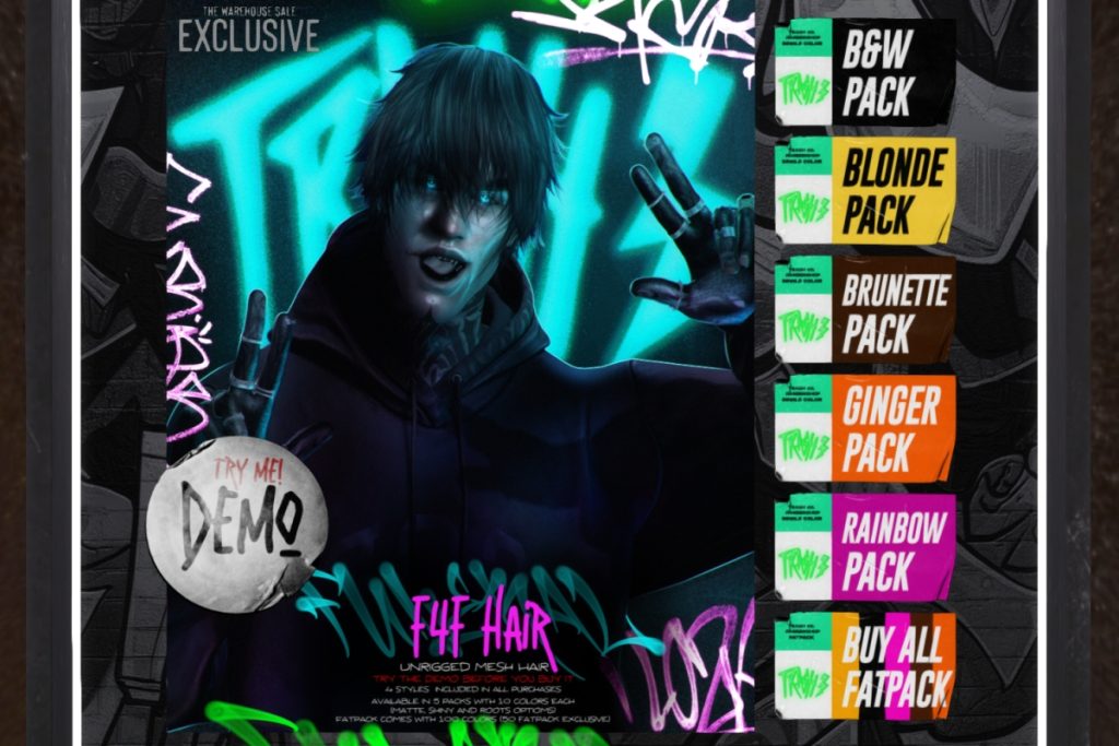 F4F Hair, L$225 each/L$750 FP