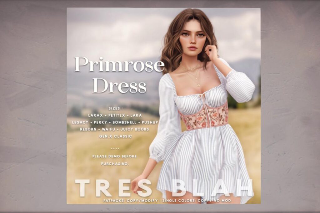 Primrose Dress - GenX Classic/Legacy/Maitreya/Reborn/+mods, L$188 each/L$888 FP