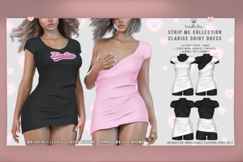 Clarice Shirt Dress - Legacy/MaitreyaX/Nhumana/Reborn/+mods, L$388 each/L$888 FP