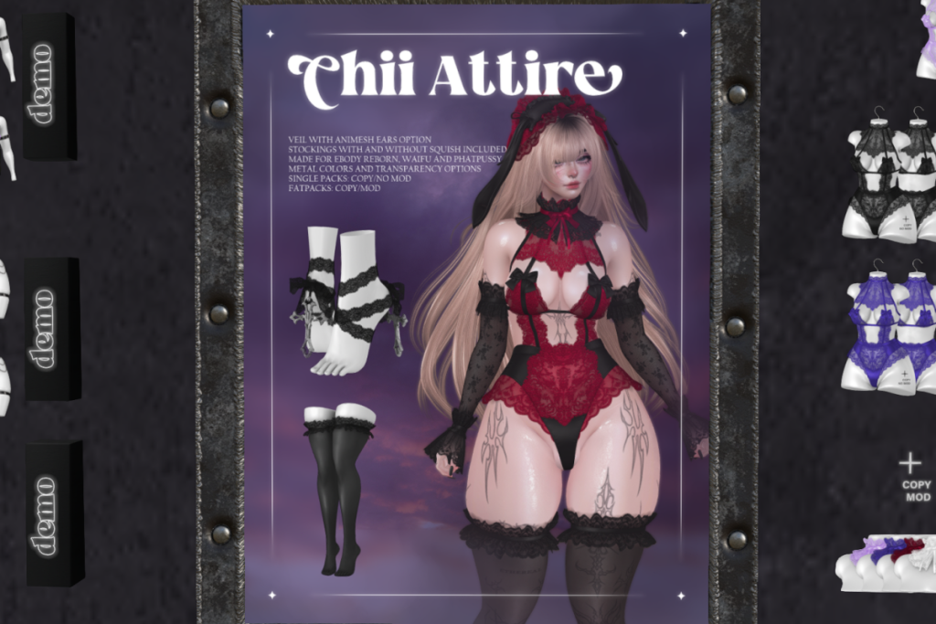 Chii Attire, Collar, Sleeves, Stocking, Wraps, &amp; Veil - Reborn/+mods, L$350-L$450 each/L$2600 FP