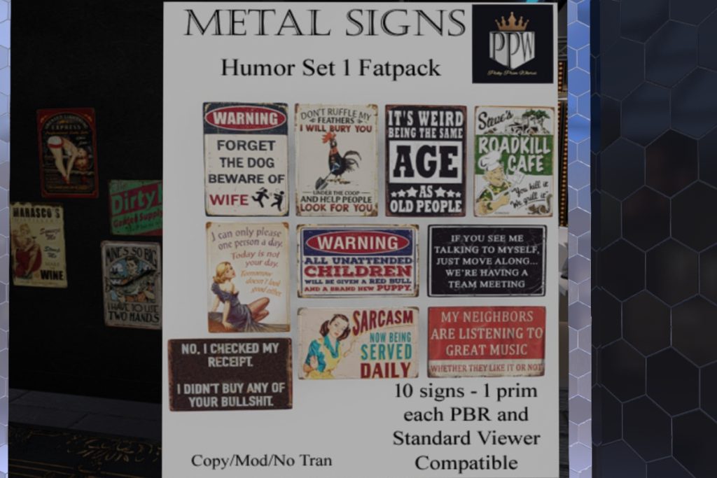 Metal Signs, L$99 each/L$799 each FP