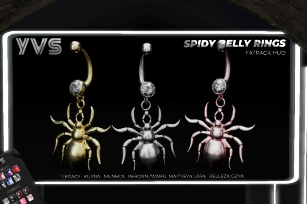 Spidy Belly Rings - GenX/Inithium/Legacy/Maitreya/Reborn/Yentements/+mods, L$399 each/L$699 FP