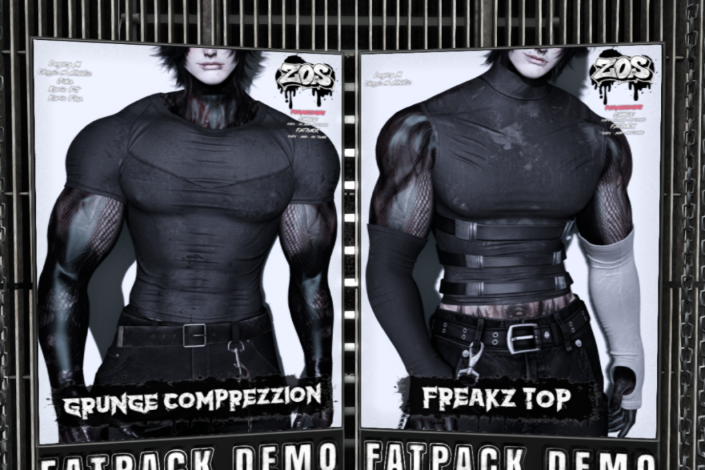 Grunge Compression - Jake/Kario Fit + Flex/Legacy/+mods, L$340 each/L$1200 FP | Freakz Top - Legacy/+mods, L$320 each/L$1100 FP