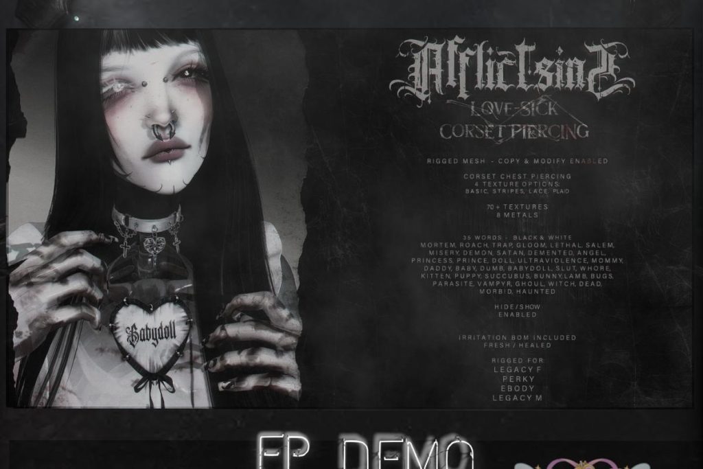 Love-Sick Corset Piercing - Legacy F+M/Reborn/+mods, L$375 FP