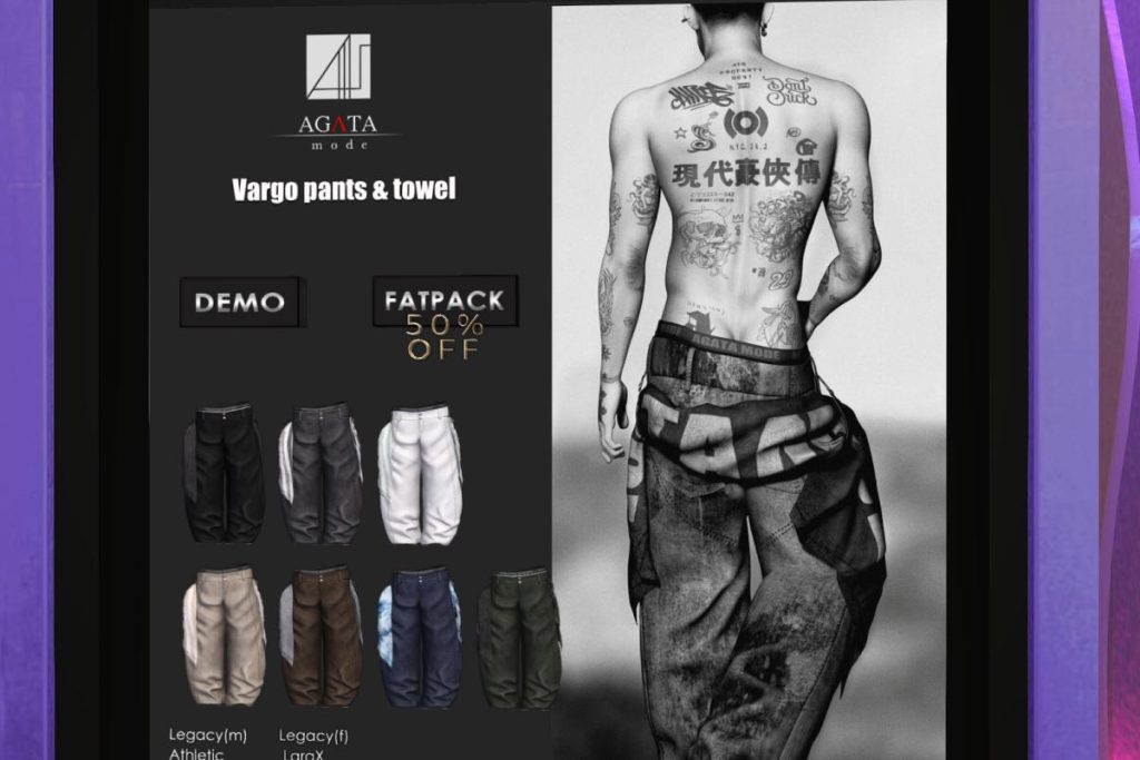 Vargo Pants &amp; Towel - Athletic/Jake/Legacy/MaitreyaX/Reborn, L$280 each/L$980 FP