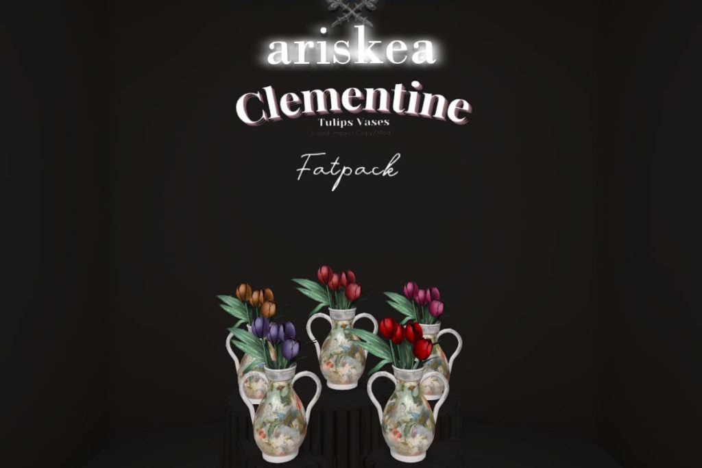 Clementine Tulips Vases, L$199 each/L$399 FP