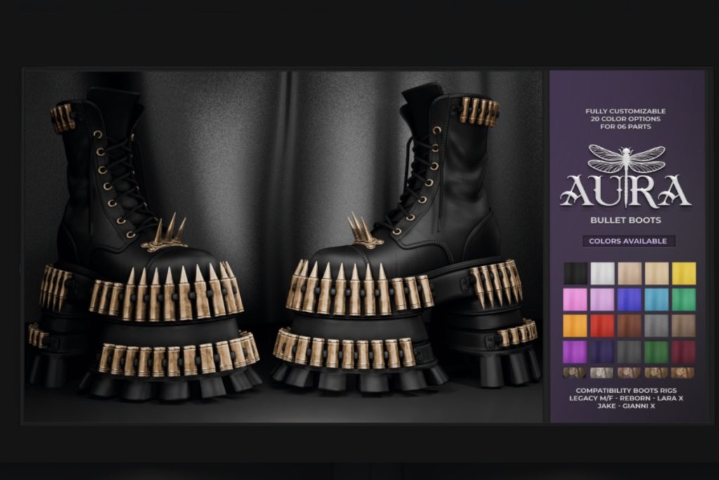 Bullet Boots - Gianni/Jake/Legacy F+M/MaitreyaX/Reborn, L$280 each/L$1950 FP