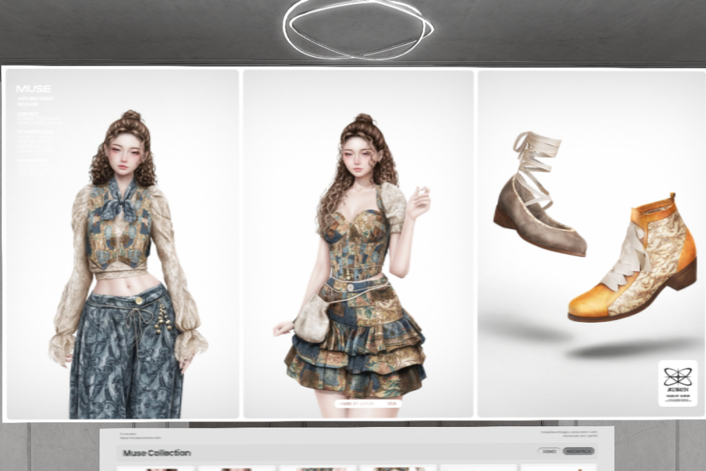 Muse Corset, Top, Skirt, Pants, Shoes and Boots - Legacy/Maitreya/Reborn/+mods, L$259 each/L$1000 each FP/L$3599 MP