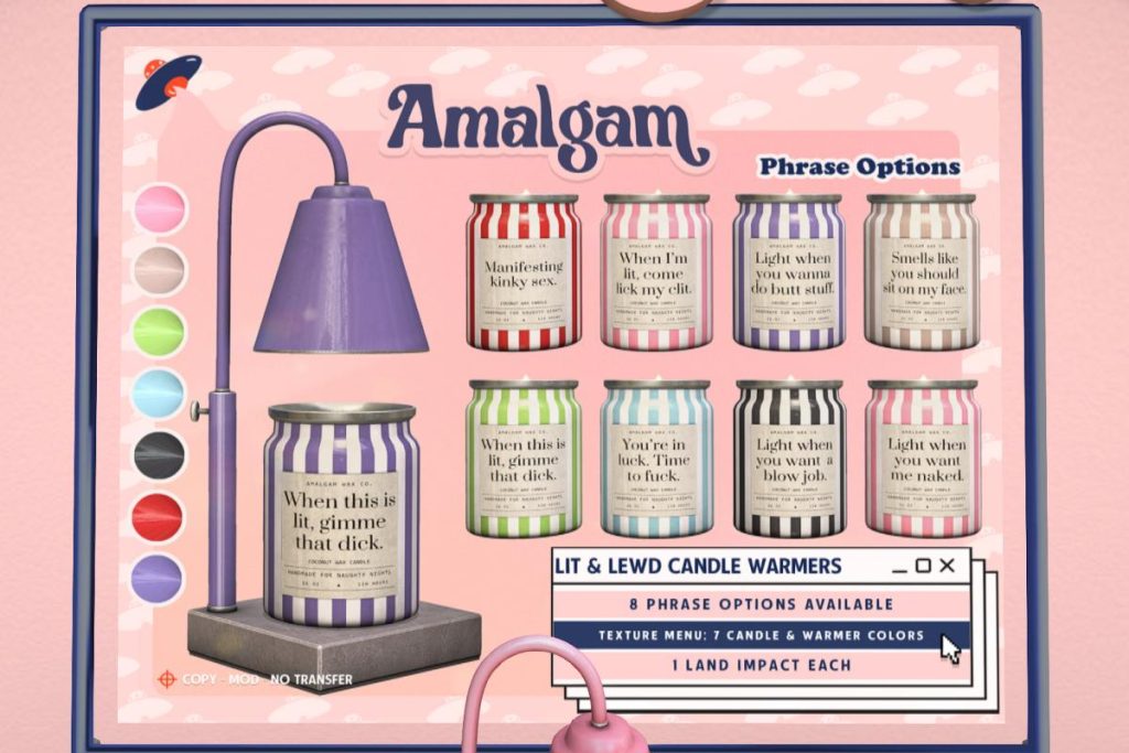 Lit &amp; Lewd Candle Warmers, L$199 each/L$549 FP