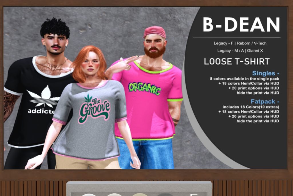 Loose T Shirt - Gianni/Legacy/Reborn+mods, L$80 each/L$400 each FP