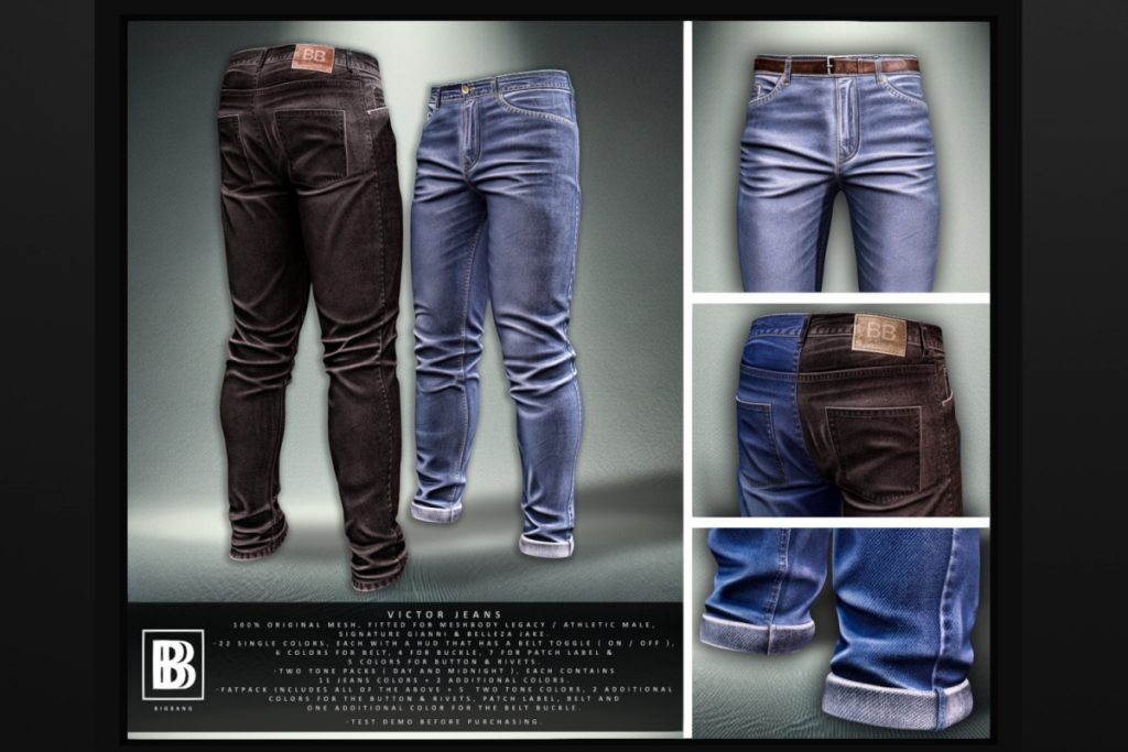 Victor Jeans - Gianni/Jake/Legacy/+mods, L$390 each/L$1499 each FP/L$2499 MP