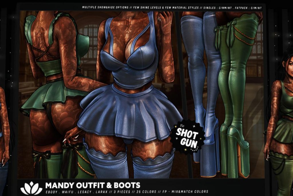 Mandy Top, Skirt and Boots - Legacy/MaitreyaX/Reborn/+mods, L$275 each/L$1100 each FP/L$2950 MP