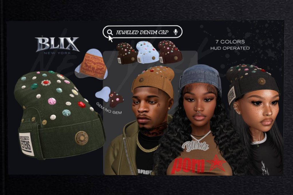 Jeweled Denim Cap, L$999