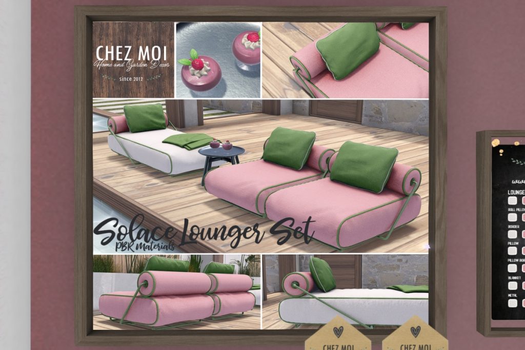 Solace Lounger Furniture Set, L$280-L$479 each/L$559-L$704 each FP