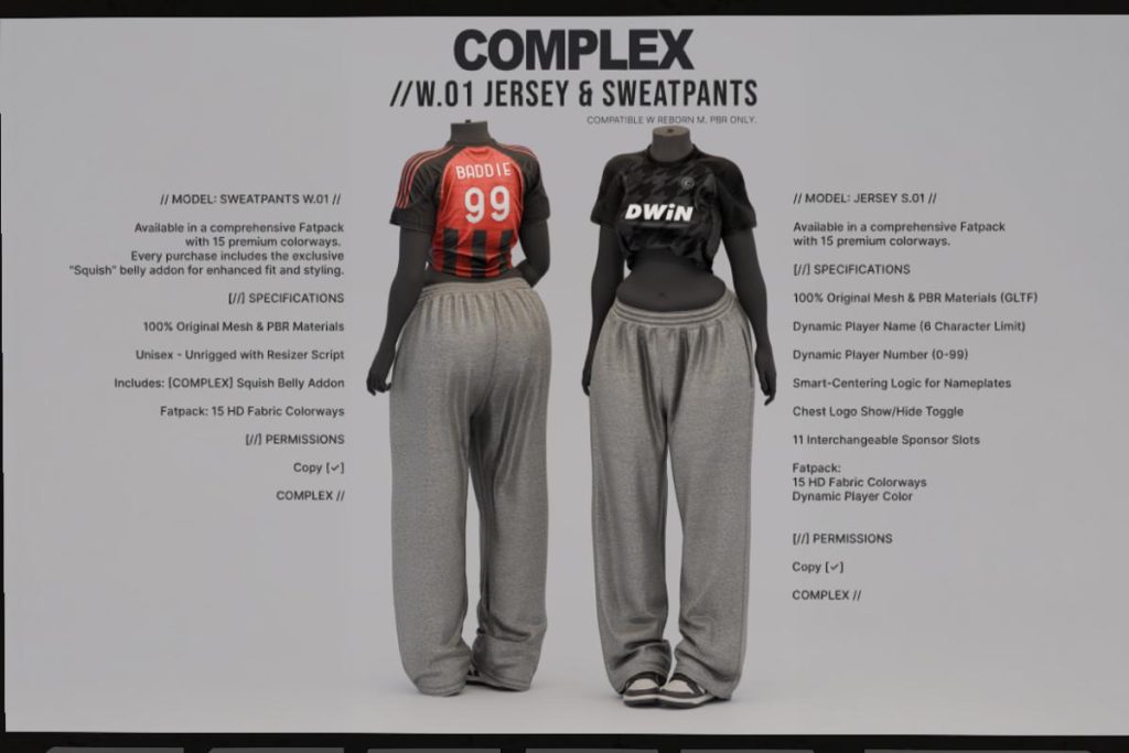 W.01 Jersey &amp; Sweatpants - Reborn, L$329-L$384 each/L$1449-L$1850 FP