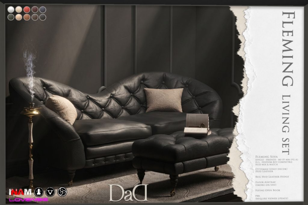 Fleming Living Set Furniture &amp; Decor, L$200-L$2180 each/L$1300-L$2850 each FP/L$3950 MP