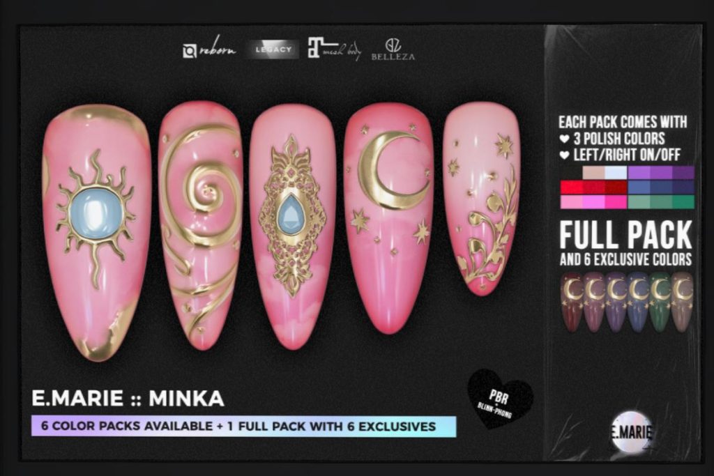 Minka Nail Set - GenX/Legacy/Maitreya/Reborn, L$299 each/L$1299 FP