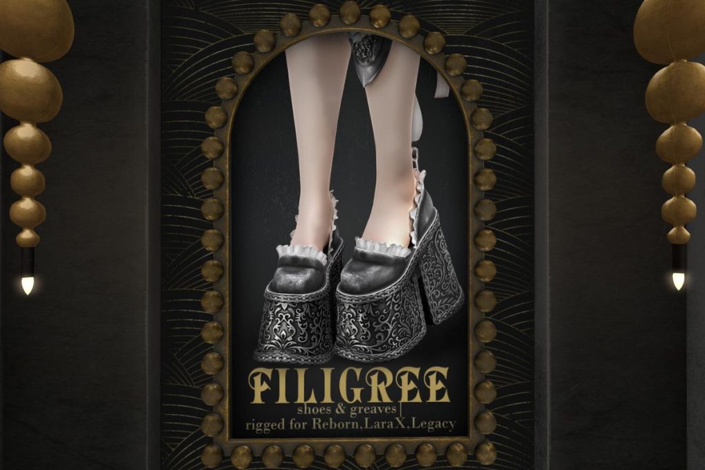Filigree Shoes &amp; Greaves - Legacy/MaitreyaX/Reborn, L$350 each/L$1250 FP