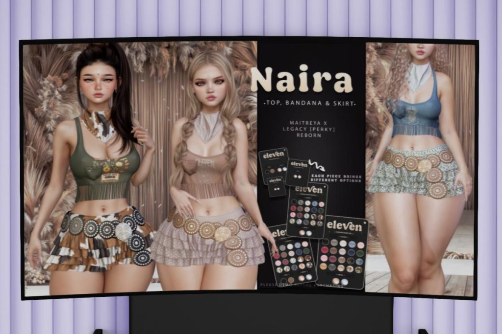 Naira Top, Bandana &amp; Skirt  - Legacy/MaitreyaX/Reborn/+mods, L$88-L$188 each/L$888-L$1288 each FP