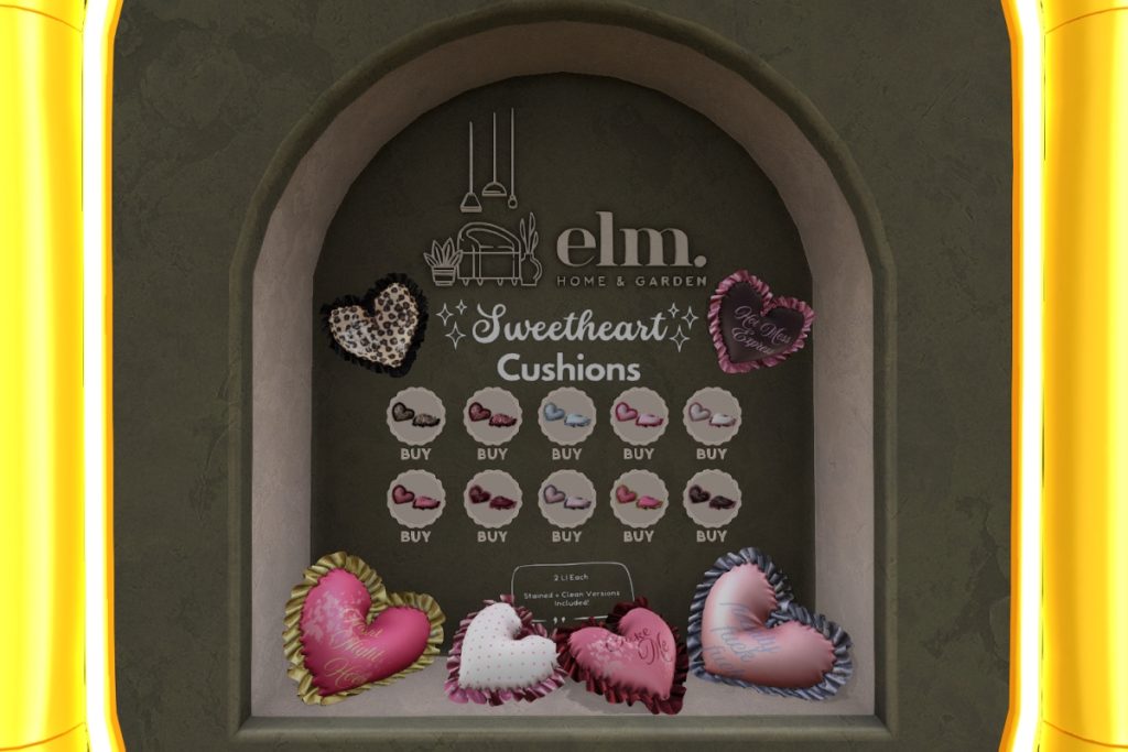 Sweetheart Cushions, L$175 each