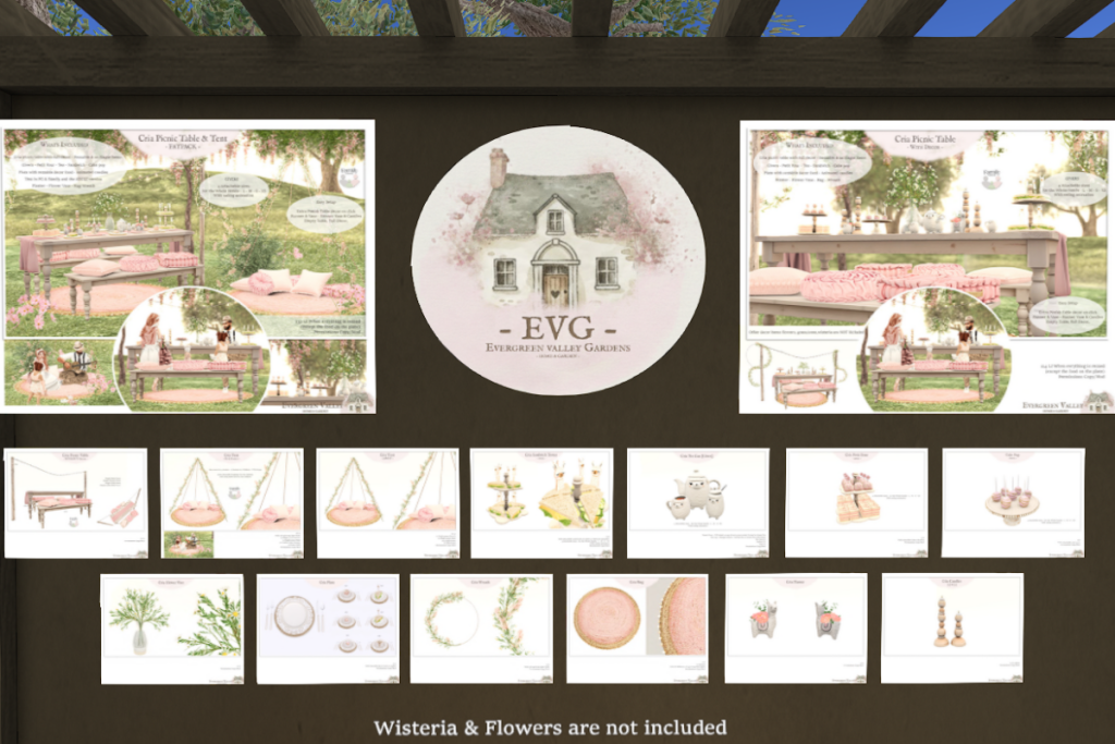 Cria Picnic Set, L$199-L$899 each/L$2499-L$2999 each FP