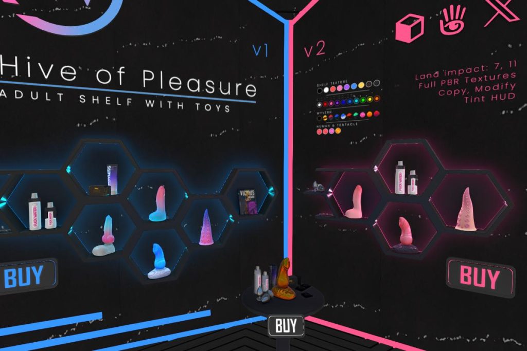 Hive Pleasure Adult Shelf with toys, L$327-L$523 each