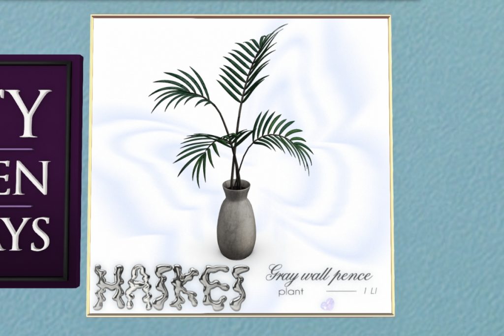 Gray Wall Pence Plant	<a href="http://maps.secondlife.com/secondlife/LoveCats/127/136/3003" target="_blank">Teleport</a>