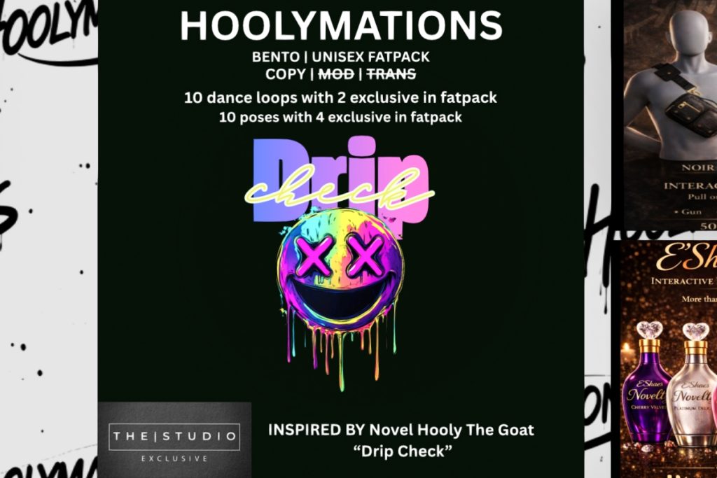 Drip Check Dances &amp; Poses, L$250 each/L$1500