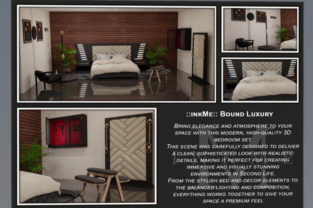 Bound Luxury Bedroom Set, L$59 per play, L$2199 FP