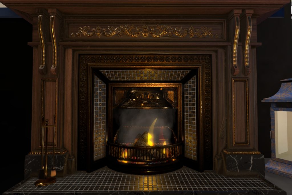 Golden Fire With Fireplace Tools, L$675-L$749