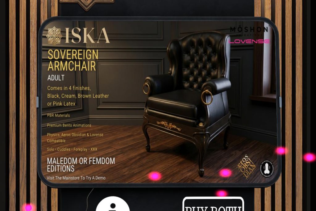 Sovereign Armchair, L$1799 each/L$2499 FP