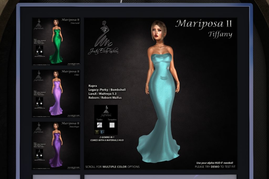 Mariposa II Gown - Inithium/Legacy/Maitreya/Reborn/+mods, L$479 each/L$1999 FP