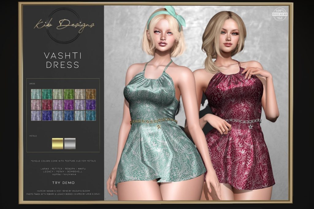 Vashti Dress - Inithium/Legacy/MaitreyaX/Nhumana/Reborn/+mods, L$99 each/L$899 FP