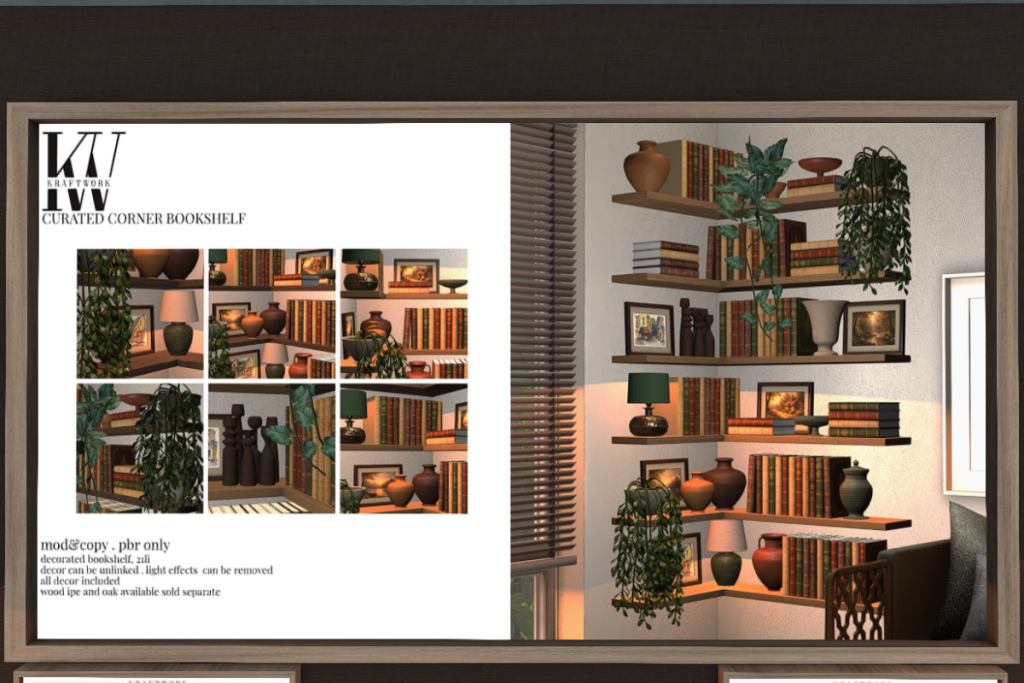 Curated Corner Bookshelf, L$599 each