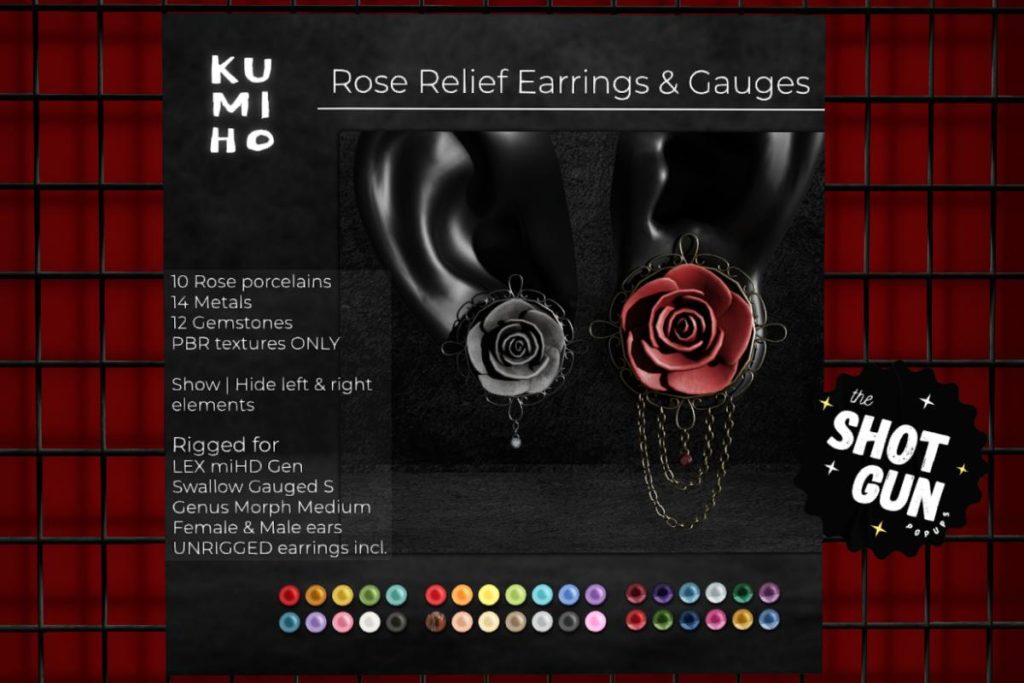 Rose Relief Earrings &amp; Gauges - See Ad for Fits, L$399 each