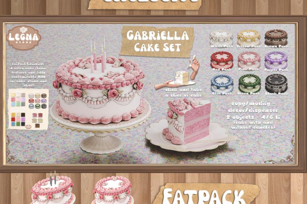 Gabriella Cake, L$349 each/L$2500 FP