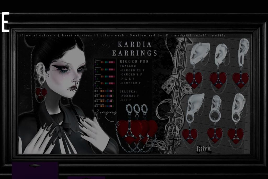 Kardia Earrings - EvoX F Ears/Swallow F Ears, L$158 each/L$278-L$398 each FP/L$558 MP