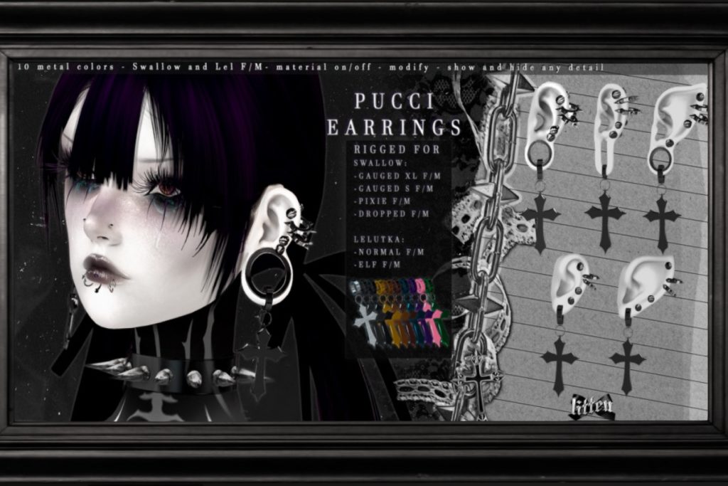 Pucci Earrings - EvoX Ears/Swallow Gauged Ears/Swallow Dropped Ears, L$197 each/L$497 FP/L$697 MP