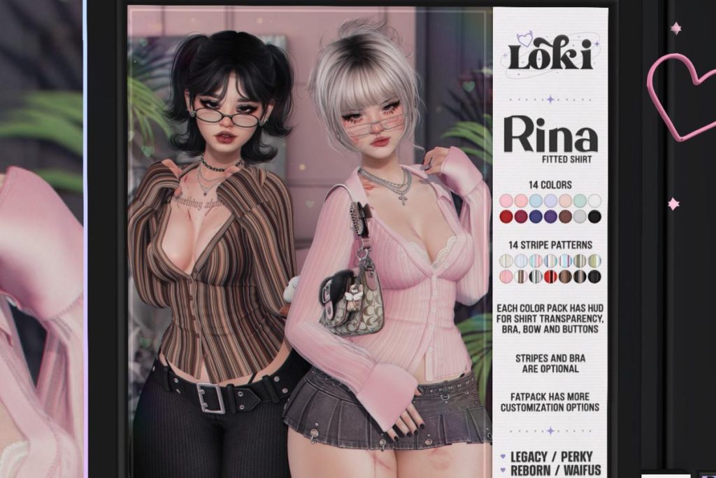 Rina Shirt - Legacy/Reborn/+mods, L$249 each/L$1399 FP