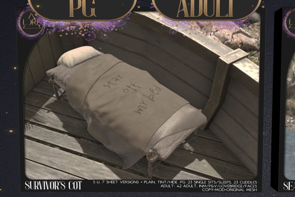 Survivor's Cot, L$450 PG/L$1000 Adult