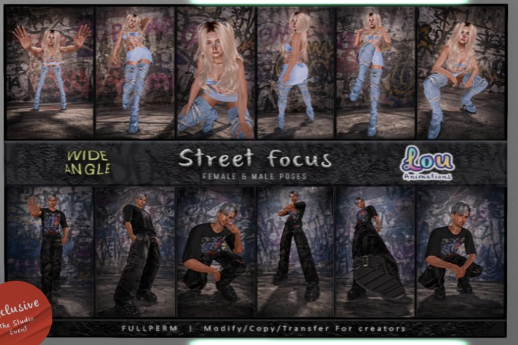 Street Focus Male &amp; Female Poses, L$350 each/L$550 FP
