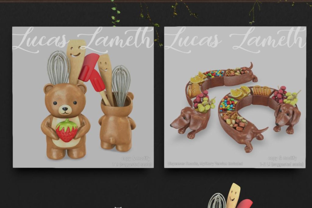 Bear Utensil Holder, L$189 | Daschund Serving Dish, L$299