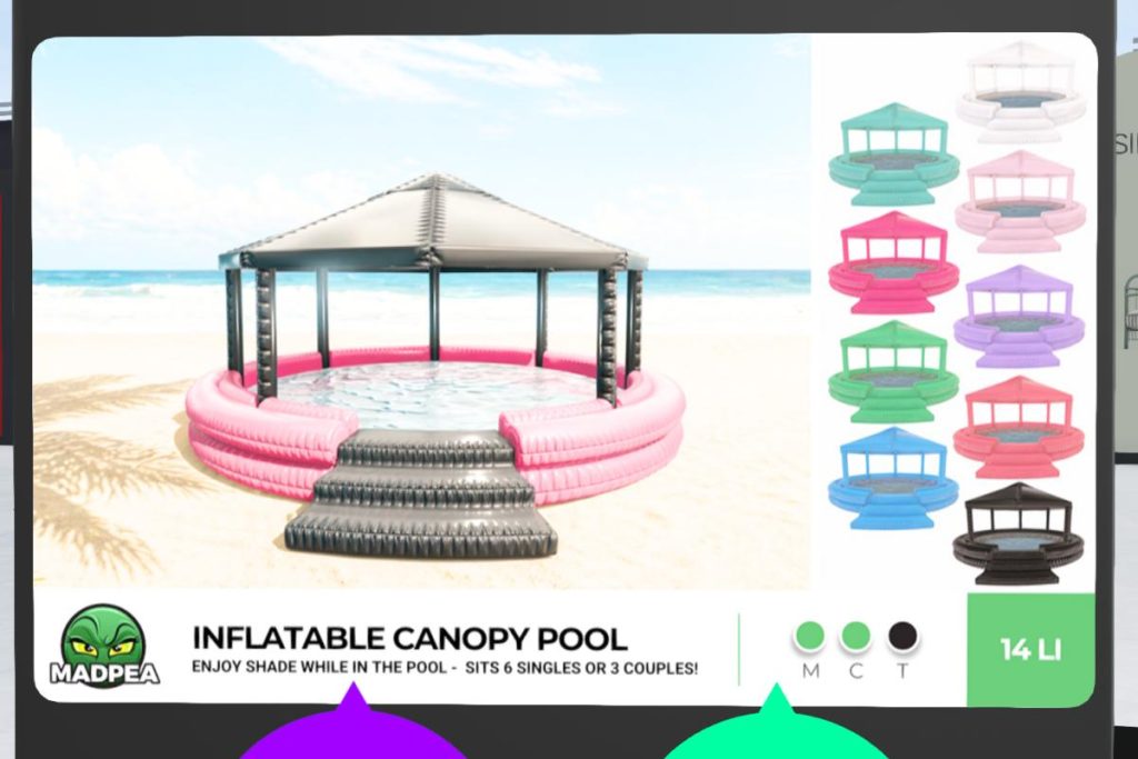 Inflatable Canopy Pool, L$799 PG/L$1599 Adult