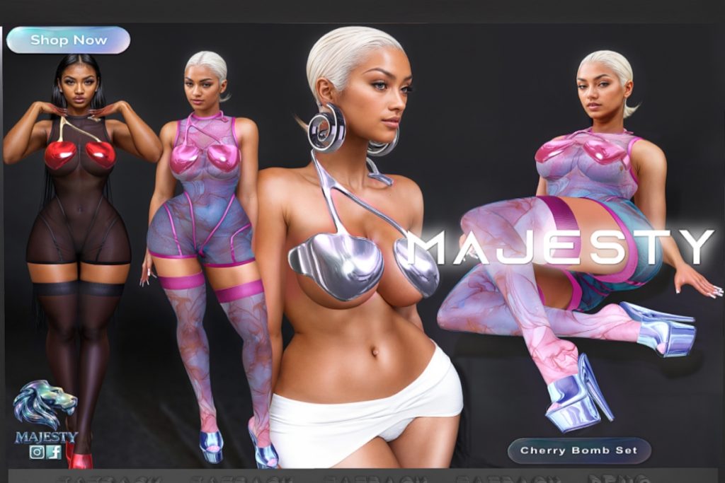 Cherry Bomb Brace, Bodysuit, Nylon and Platforms - Inithium/Legacy/MaitreyaX/Reborn/Yentements/+mods, L$199-L$275 each/L$999-L$1333 each FP